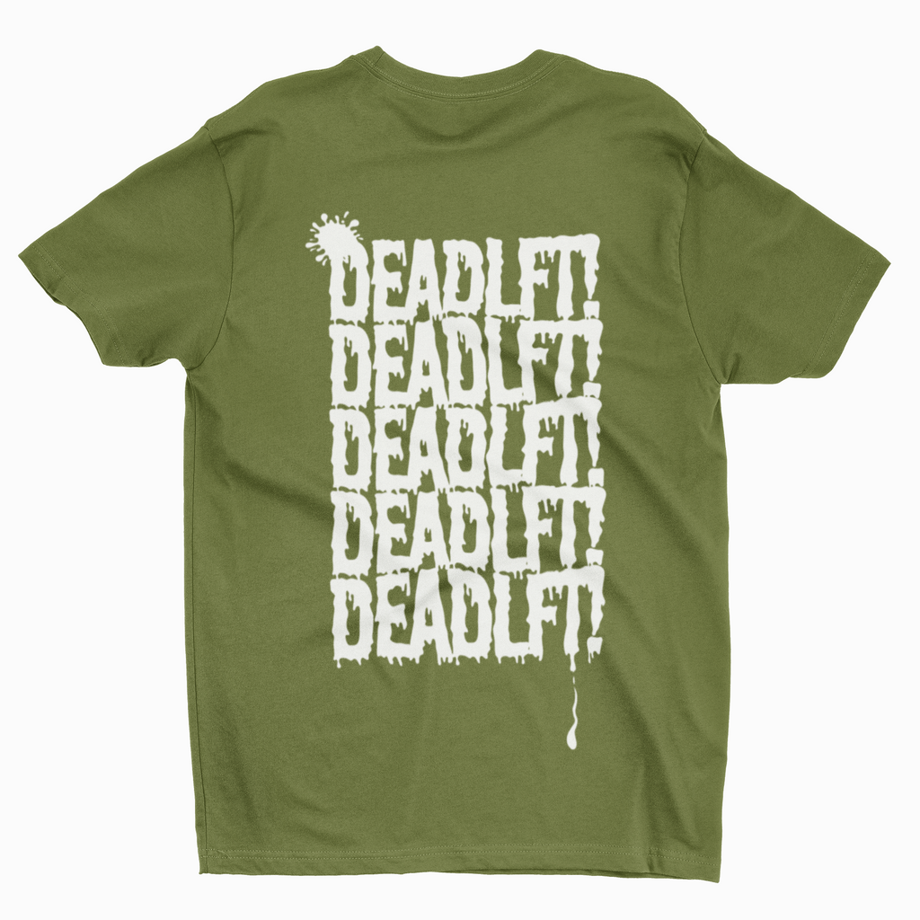 DEADLFT Drip Tee - White on Military Green