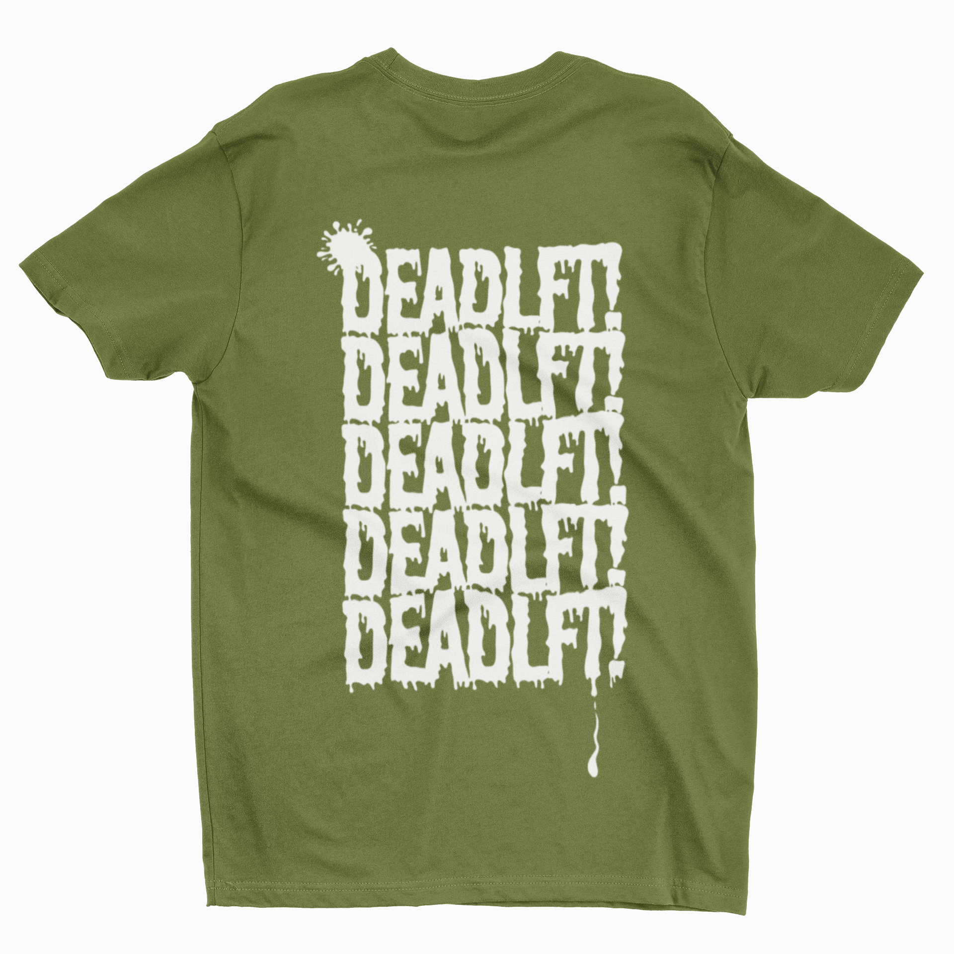 DEADLFT Drip Tee - White on Military Green