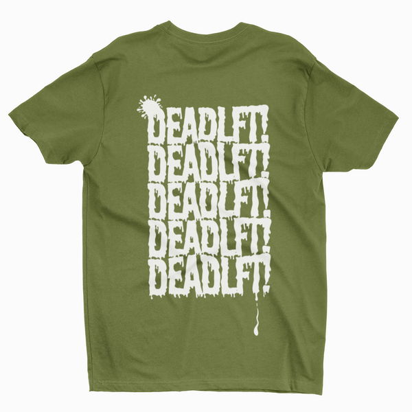 DEADLFT Drip Tee - White on Military Green