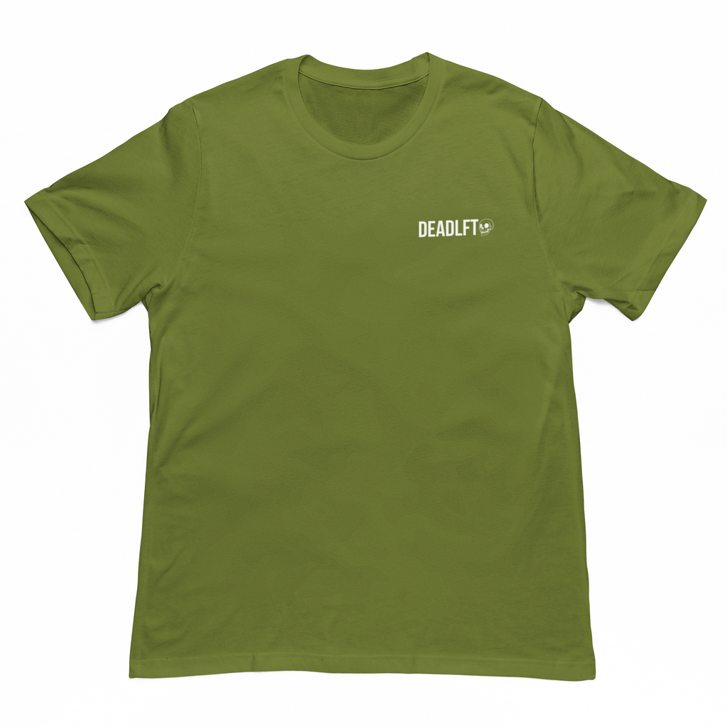 DEADLFT Drip Tee - White on Military Green